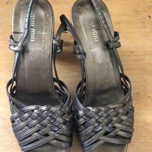 Miu miu vintage bronze wood platforms